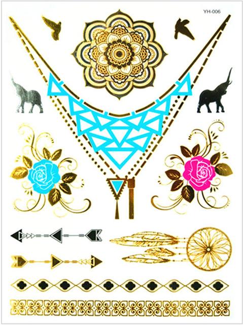 Temporary golden tattoos stickers jewelry bracelet party tattoos fashion   flash tattoo paste makeup girsl arm waterproof tattoo