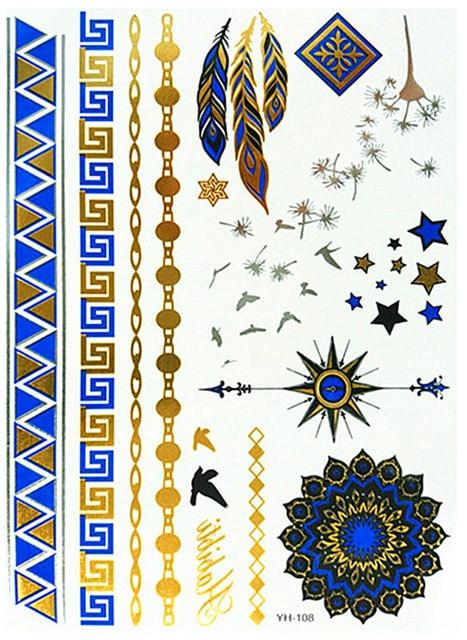 Temporary golden tattoos stickers jewelry bracelet party tattoos fashion   flash tattoo paste makeup girsl arm waterproof tattoo