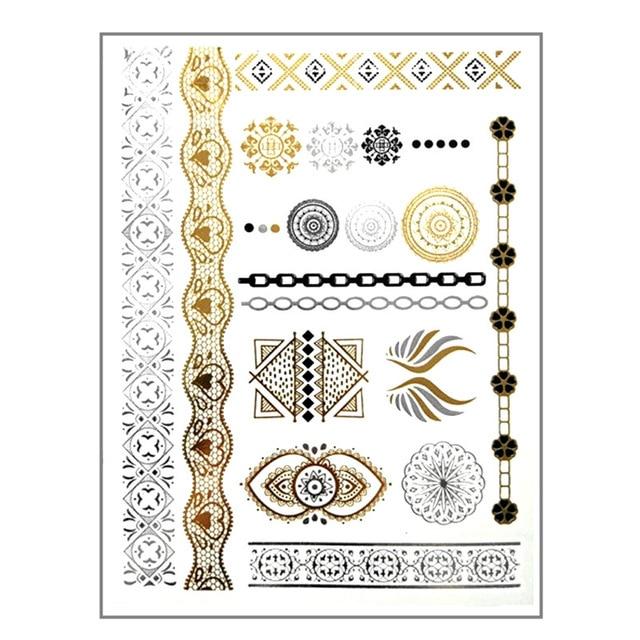 Temporary golden tattoos stickers jewelry bracelet party tattoos fashion   flash tattoo paste makeup girsl arm waterproof tattoo
