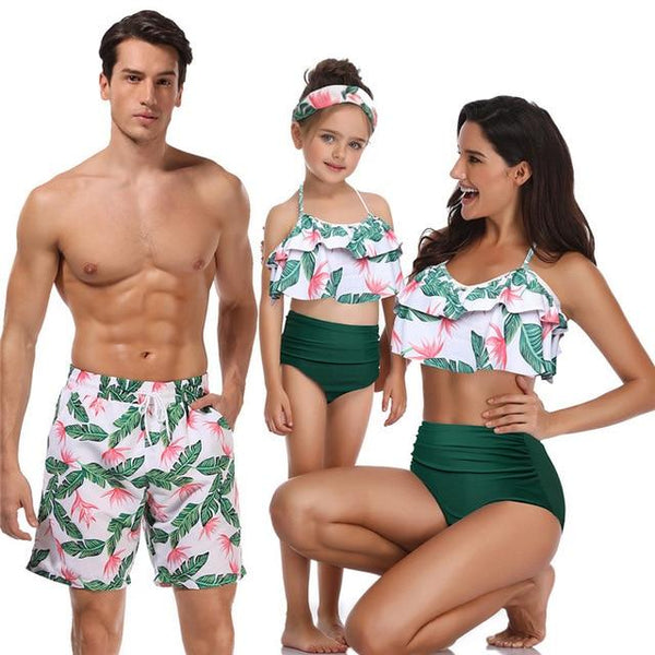 Bikini beach shorts matching swimsuit mommy and me clothes mum mother and daughter son outfits look Family matching swimwear