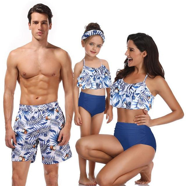 Bikini beach shorts matching swimsuit mommy and me clothes mum mother and daughter son outfits look Family matching swimwear