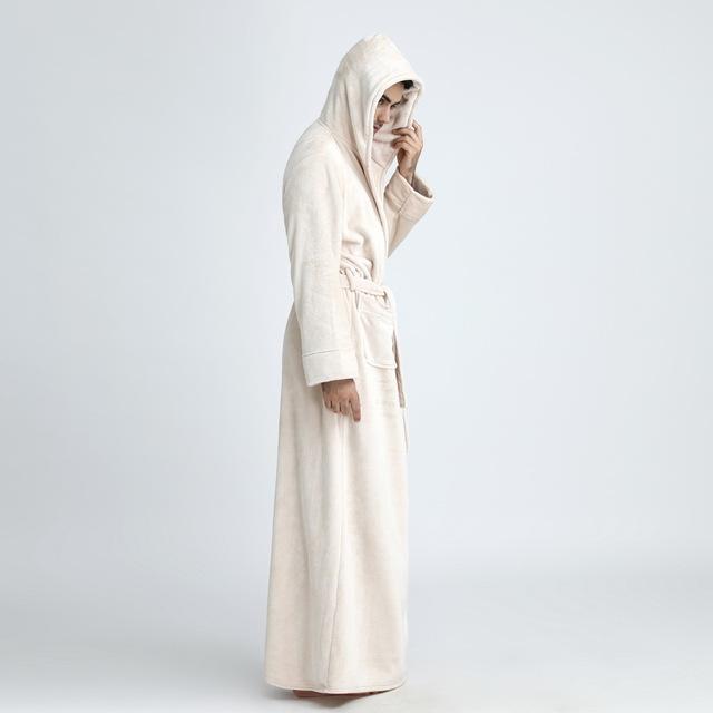 2019 Thermal Hooded  Flannel Bathrobe Women Men Extra Long Thick Warm Winter Bath Robe Bridesmaid Robes Dressing Gown