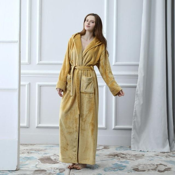 2019 Thermal Hooded  Flannel Bathrobe Women Men Extra Long Thick Warm Winter Bath Robe Bridesmaid Robes Dressing Gown