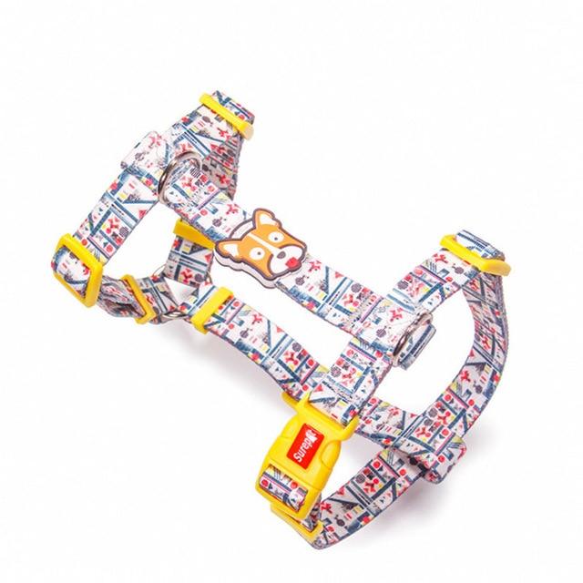 Dog Collars Fashion Designer Print Non-Escape Nylon Dog Harness Breakaway Quick Release Pet Harness Vest Walking Lead Adjustable