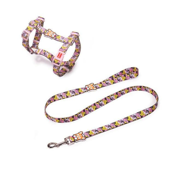 Dog Collars Fashion Designer Print Non-Escape Nylon Dog Harness Breakaway Quick Release Pet Harness Vest Walking Lead Adjustable