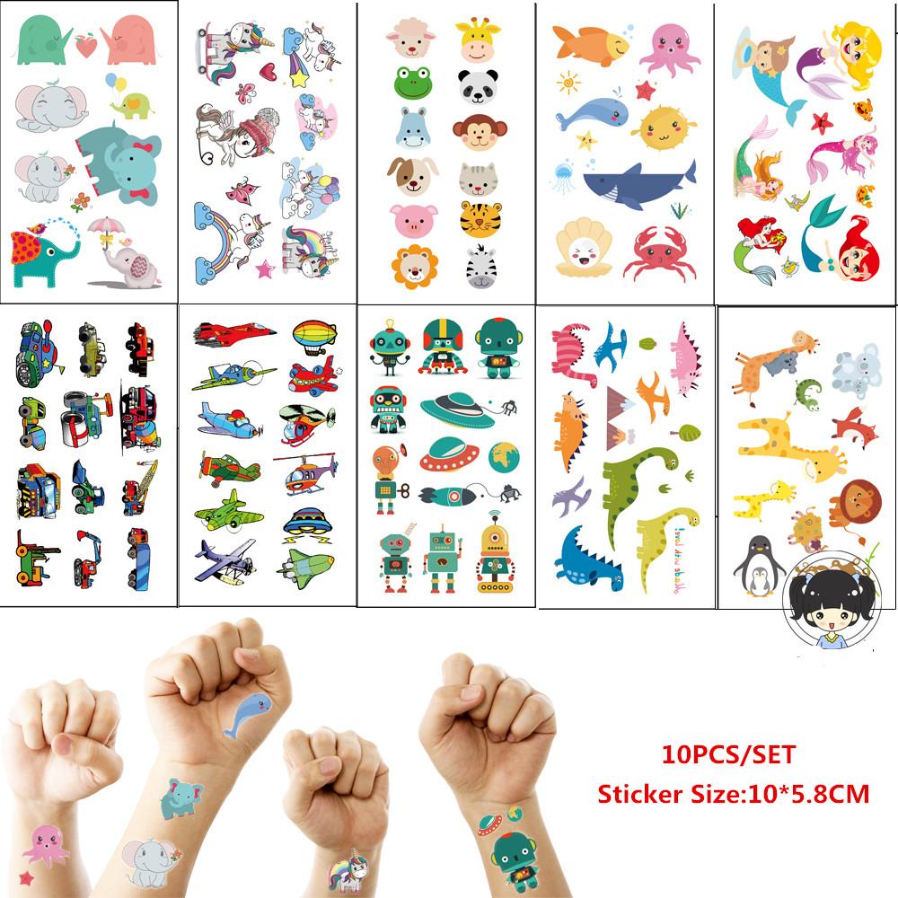 10pcs/set Tatouage Temporaire Cartoon Unicorn Mermaid Dinosaur Tattoo for Children Cute Fake Tattoo Waterproof Kids Tattoo