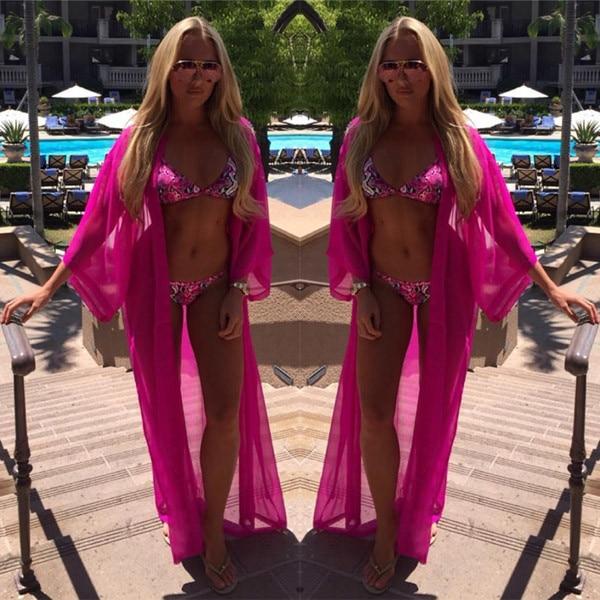 2019 Summer Beach Cover Up Women Chiffon Dress Robe Plage Candy Color Kaftan Bikini Cover-up Tunic Sarong Swimsuit