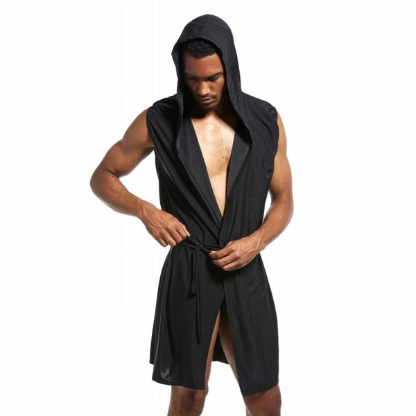 Men's bathrobe ice silk hooded szlafrok pajamas sexy badjas kimono men bathrobe man's gown roupao peignoir homme solid sleepwear