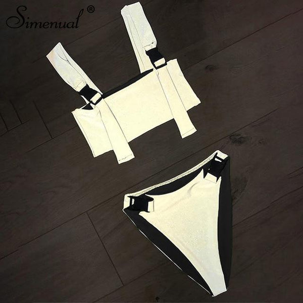 Simenual Buckle Reflective Sexy Swimwear Women Sexy Two Pieces Set 2019 Fashion Casual Tankini Summer Hot Streetwear Outfits New