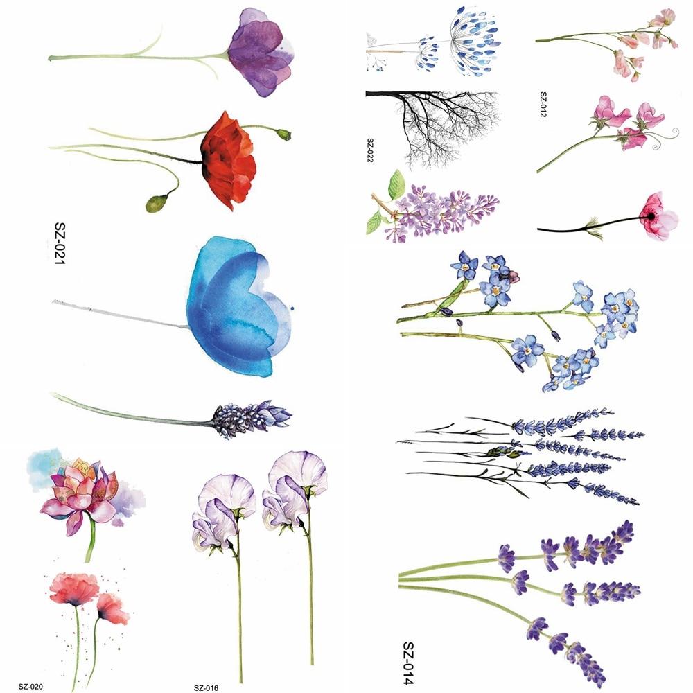 YURAN Flash Lovely Lavender Flower Tattoo Stickers Kids Arm Lotus Cartoon Temporary Tattoo Children Art Fake Tatoos Women Xmas