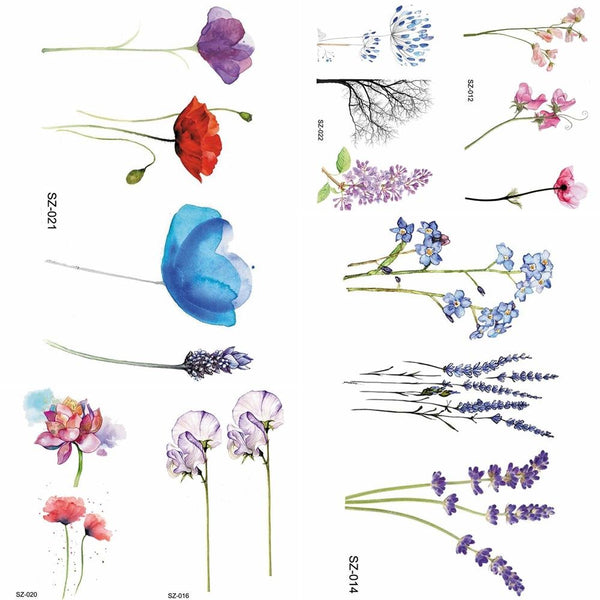 YURAN Flash Lovely Lavender Flower Tattoo Stickers Kids Arm Lotus Cartoon Temporary Tattoo Children Art Fake Tatoos Women Xmas