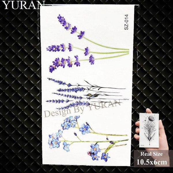 YURAN Flash Lovely Lavender Flower Tattoo Stickers Kids Arm Lotus Cartoon Temporary Tattoo Children Art Fake Tatoos Women Xmas