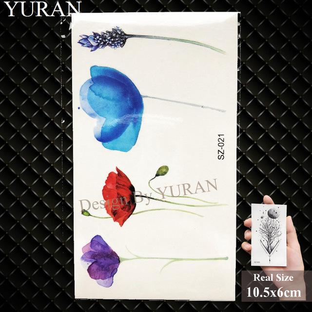 YURAN Flash Lovely Lavender Flower Tattoo Stickers Kids Arm Lotus Cartoon Temporary Tattoo Children Art Fake Tatoos Women Xmas