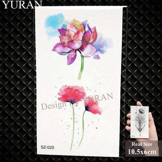 YURAN Flash Lovely Lavender Flower Tattoo Stickers Kids Arm Lotus Cartoon Temporary Tattoo Children Art Fake Tatoos Women Xmas