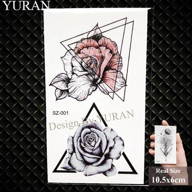 YURAN Black Mountain River Geometric Tattoo Stickers Women Body Arm Moon Temporary Tattoo Men Ankle Wolf Round Fake Tatoo 3D