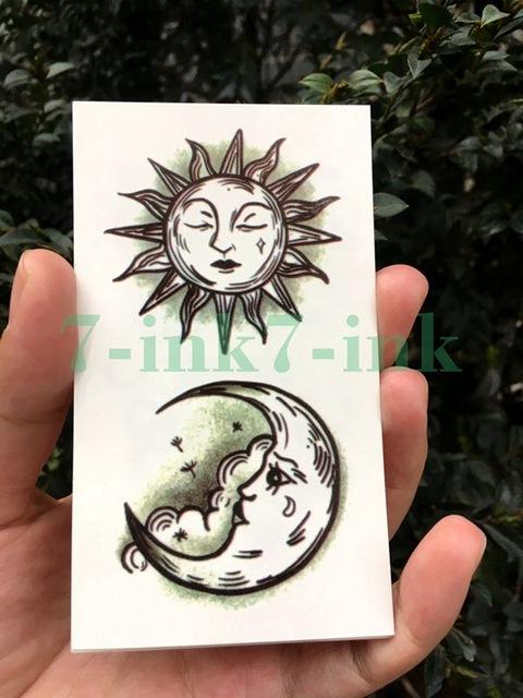 Water Transfer Tattoo Minimalist small sun moon tattoo Body Art Waterproof Temporary fake Tattoo for man woman kid 10.5*6cm