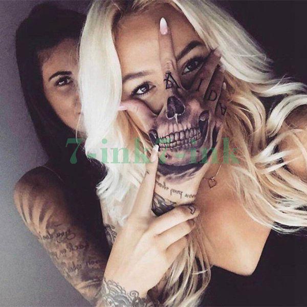 Waterproof Temporary tatoo sticker  Hand Painted Cool Dark skull face letter Water Transfer fake tatoo flash tatto for men women