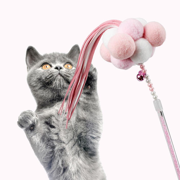 1pcs Pet Cat Toy Teaser Cat Kitten Teasing Stick Toy Fairy Ball Bell Tassels Interactive Stick Cat Supplies