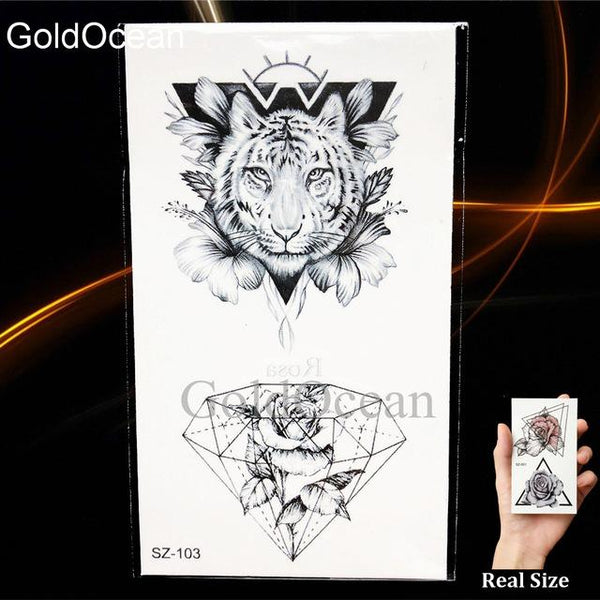 Watercolor Fox Temporary Tattoo Women Arm Art Stickers Girls Neck Geometric Flower Fake Tatoos Men Small Lion Waterproof Tattoo