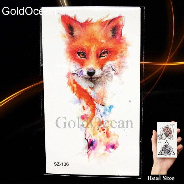 Watercolor Fox Temporary Tattoo Women Arm Art Stickers Girls Neck Geometric Flower Fake Tatoos Men Small Lion Waterproof Tattoo