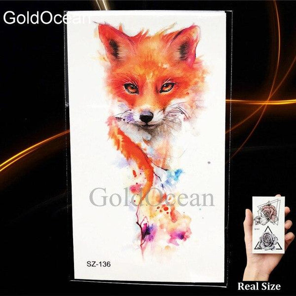Watercolor Fox Temporary Tattoo Women Arm Art Stickers Girls Neck Geometric Flower Fake Tatoos Men Small Lion Waterproof Tattoo