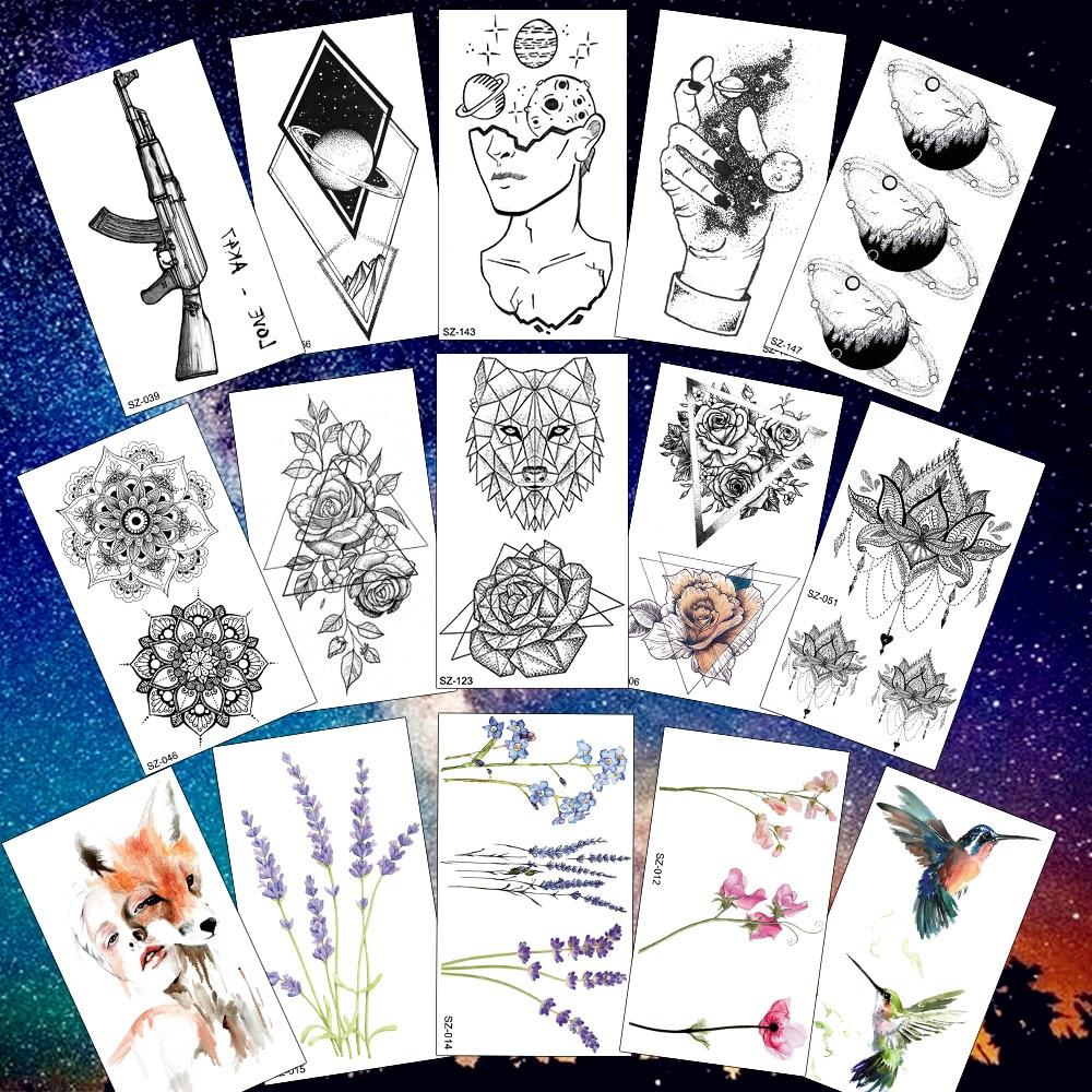 Rejaski Creative Black Tattoo Sticker Women Body Art Planets Temporary Tattoo Men Moon Waterproof Tatoos Long Lasting Kids Tatoo