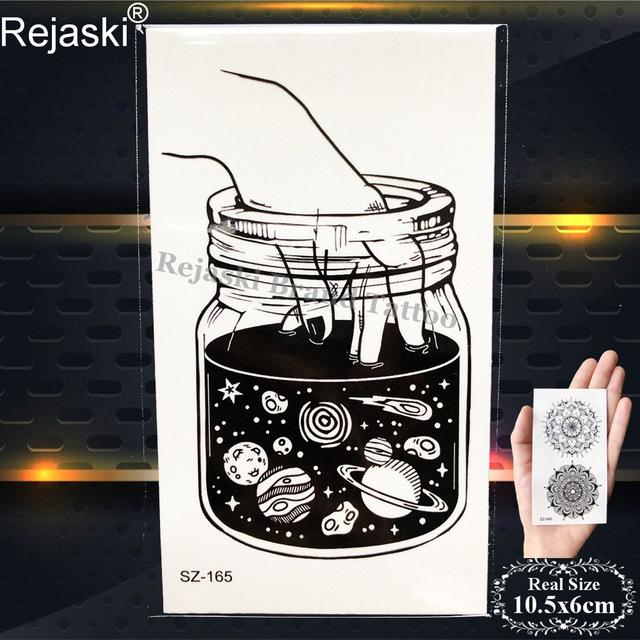 Rejaski Creative Black Tattoo Sticker Women Body Art Planets Temporary Tattoo Men Moon Waterproof Tatoos Long Lasting Kids Tatoo