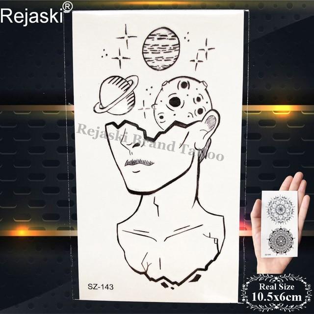 Rejaski Creative Black Tattoo Sticker Women Body Art Planets Temporary Tattoo Men Moon Waterproof Tatoos Long Lasting Kids Tatoo
