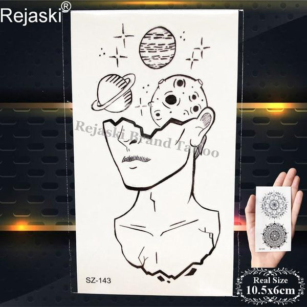 Rejaski Creative Black Tattoo Sticker Women Body Art Planets Temporary Tattoo Men Moon Waterproof Tatoos Long Lasting Kids Tatoo