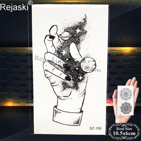 Rejaski Creative Black Tattoo Sticker Women Body Art Planets Temporary Tattoo Men Moon Waterproof Tatoos Long Lasting Kids Tatoo