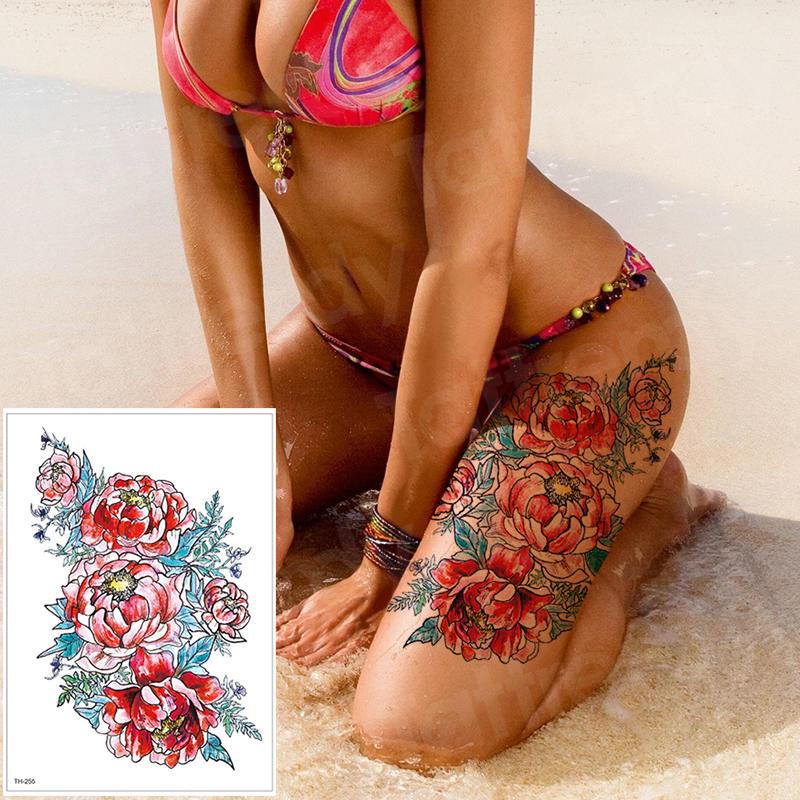 waterproof tattoo stickers bikini peony tattoo & body art flower rose tattoo fake water transfer tattoo temporary tatoo leg arm