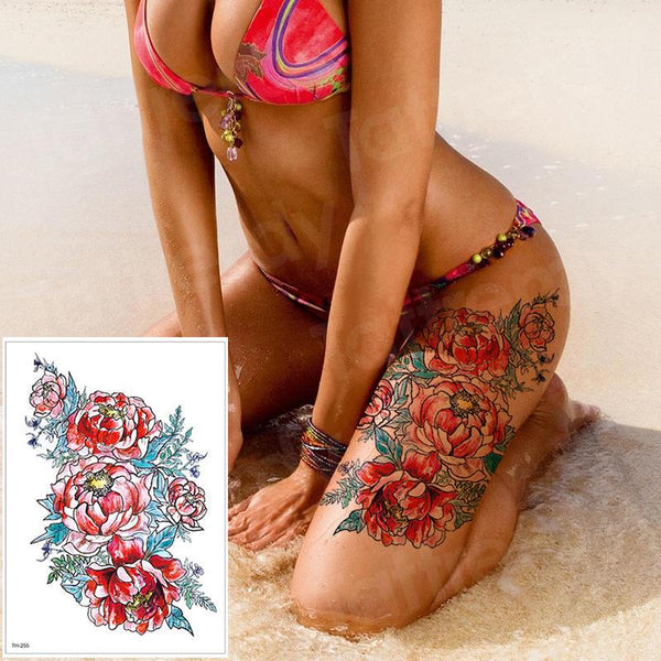 waterproof tattoo stickers bikini peony tattoo & body art flower rose tattoo fake water transfer tattoo temporary tatoo leg arm