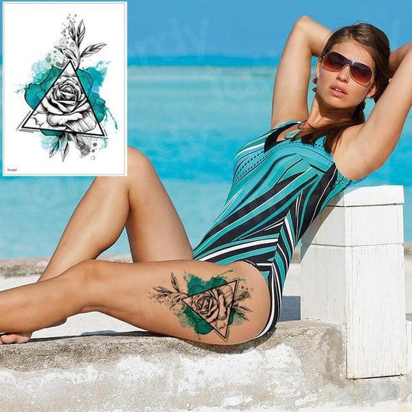 waterproof tattoo stickers bikini peony tattoo & body art flower rose tattoo fake water transfer tattoo temporary tatoo leg arm