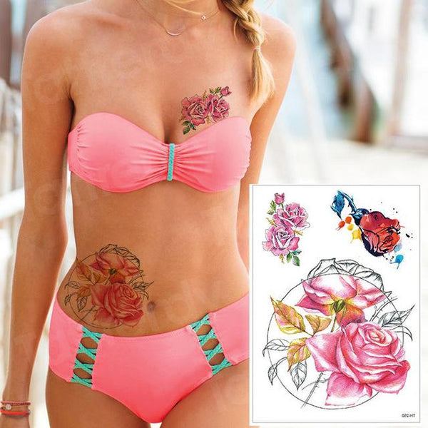 waterproof tattoo stickers bikini peony tattoo & body art flower rose tattoo fake water transfer tattoo temporary tatoo leg arm