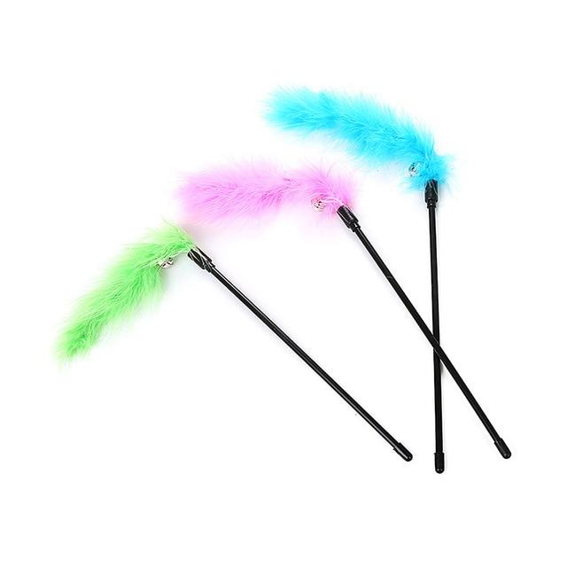 Random Color Premium Pet Interactive Toy Colorful Turkey Feathers Tease Cat Stick Interactive Cat Toy Feather Toys Pet Supplies
