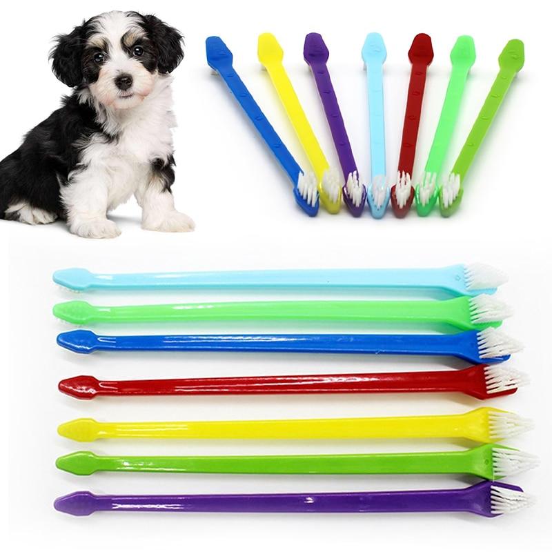 Pet Dog Toothbrushes Set Dual Head Dog Cat Teeth Cleaner Pet Dental Care Brush Random Color