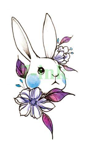 Water Transfer fake flsh tattoo cute cartoon gray rabbit bird flower Waterproof Temporary Tattoo sticker  for adults  kids