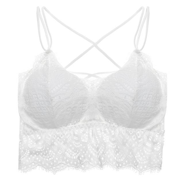 Plus Size Lace Bralette Hollow Out Wire Free Bra Deep V Red Transparent Backless Lingerie Paded Underwear Wireless Underwire New