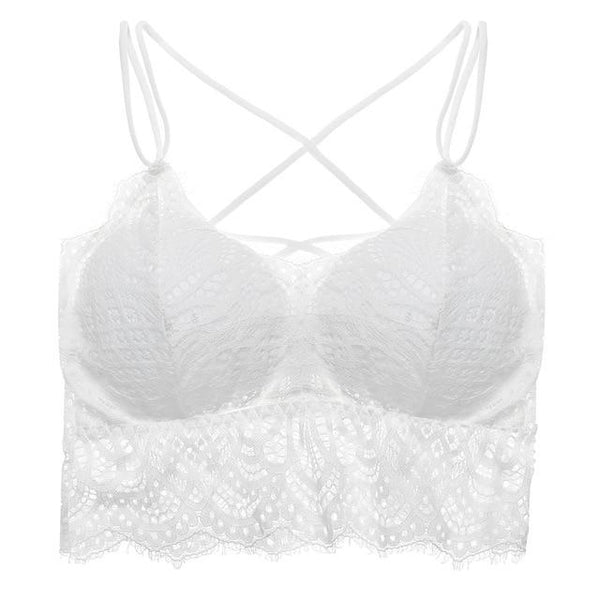Plus Size Lace Bralette Hollow Out Wire Free Bra Deep V Red Transparent Backless Lingerie Paded Underwear Wireless Underwire New