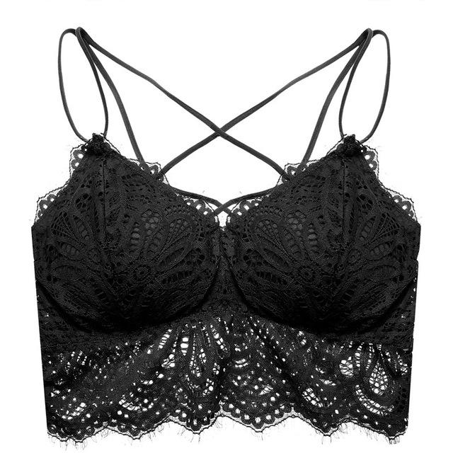 Plus Size Lace Bralette Hollow Out Wire Free Bra Deep V Red Transparent Backless Lingerie Paded Underwear Wireless Underwire New