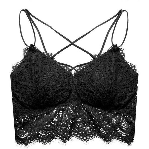 Plus Size Lace Bralette Hollow Out Wire Free Bra Deep V Red Transparent Backless Lingerie Paded Underwear Wireless Underwire New