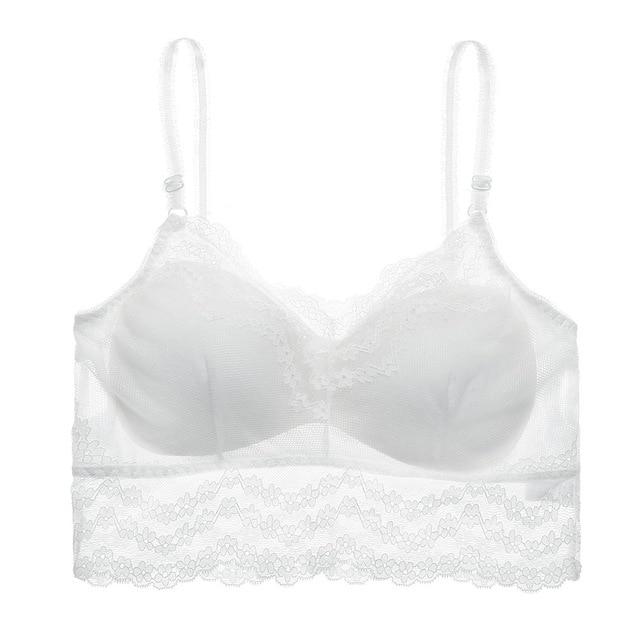 Plus Size Lace Bralette Hollow Out Wire Free Bra Deep V Red Transparent Backless Lingerie Paded Underwear Wireless Underwire New