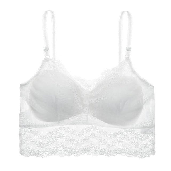 Plus Size Lace Bralette Hollow Out Wire Free Bra Deep V Red Transparent Backless Lingerie Paded Underwear Wireless Underwire New