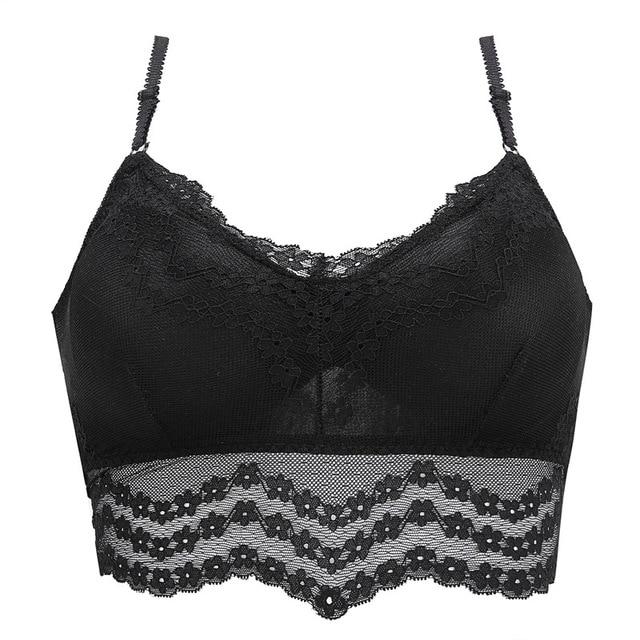 Plus Size Lace Bralette Hollow Out Wire Free Bra Deep V Red Transparent Backless Lingerie Paded Underwear Wireless Underwire New