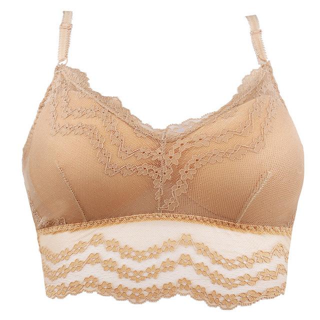 Plus Size Lace Bralette Hollow Out Wire Free Bra Deep V Red Transparent Backless Lingerie Paded Underwear Wireless Underwire New