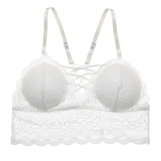 Plus Size Lace Bralette Hollow Out Wire Free Bra Deep V Red Transparent Backless Lingerie Paded Underwear Wireless Underwire New