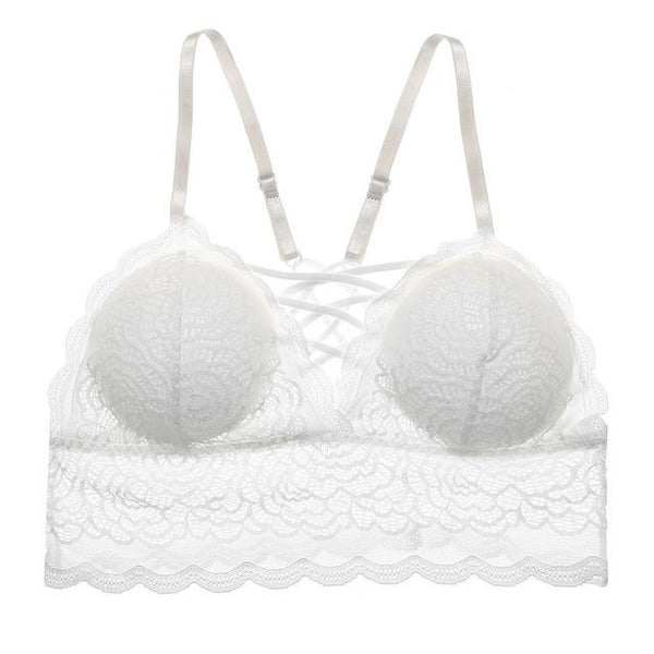 Plus Size Lace Bralette Hollow Out Wire Free Bra Deep V Red Transparent Backless Lingerie Paded Underwear Wireless Underwire New