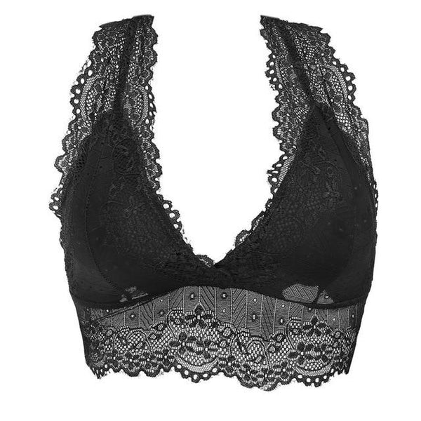 Plus Size Lace Bralette Hollow Out Wire Free Bra Deep V Red Transparent Backless Lingerie Paded Underwear Wireless Underwire New