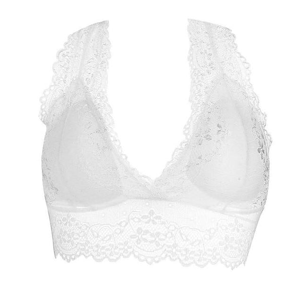 Plus Size Lace Bralette Hollow Out Wire Free Bra Deep V Red Transparent Backless Lingerie Paded Underwear Wireless Underwire New