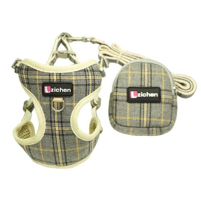 Zichen Pet Dog Harness Leash Snack bag Adjust Fiber Cotton Cloth Nickel Buckle Dog Harness Vest Double Reinforcement 4 Color